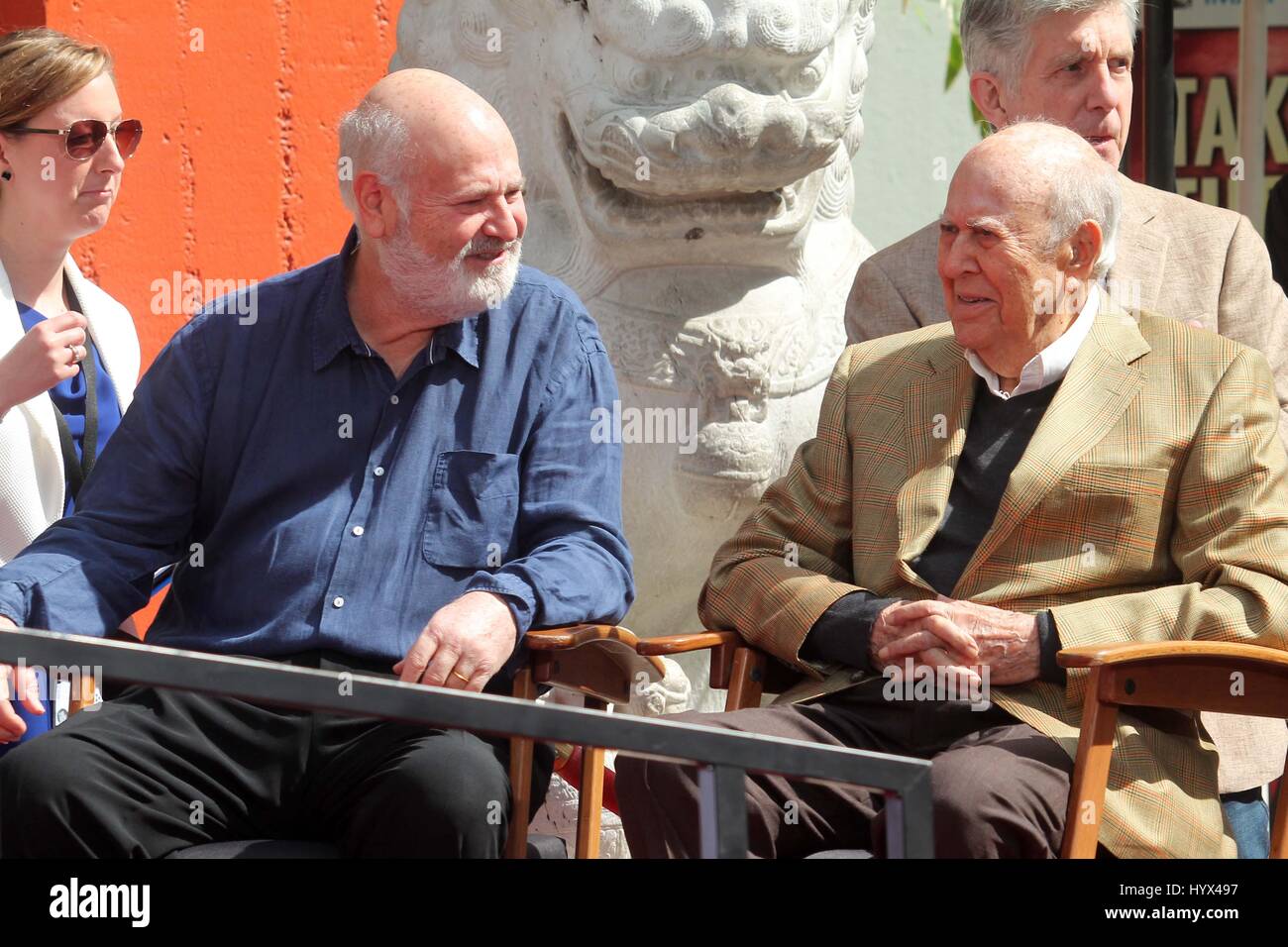 Hollywood, Ca. 7th Apr, 2017. Rob Reiner, Carl Reiner pictured at the Father and Son Hand and Foot Print Ceremony for Carl Reiner and Rob Reiner at the TCL Chinese Theater in Hollywood, California on April 7, 2017. Credit: David Edwards/Media Punch/Alamy Live News Stock Photo