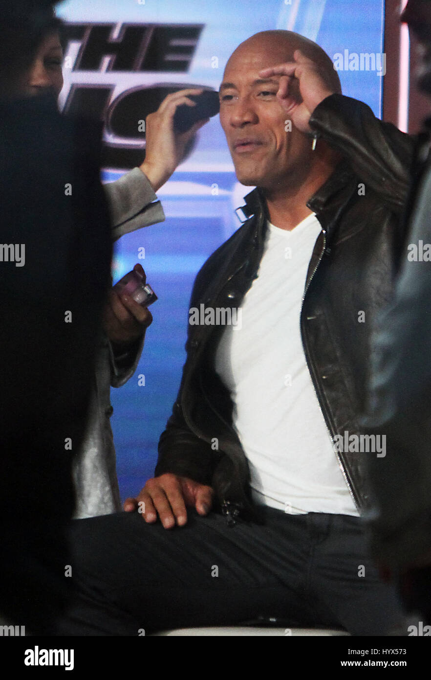 New York, NY, USA. 7th Apr, 2017. Dwayne Johnson gets camera-ready at NBC's Today Show while promoting he's new film, The Fate Of The Furious in New York City on April 7, 2017. Credit: Rw/Media Punch/Alamy Live News Stock Photo