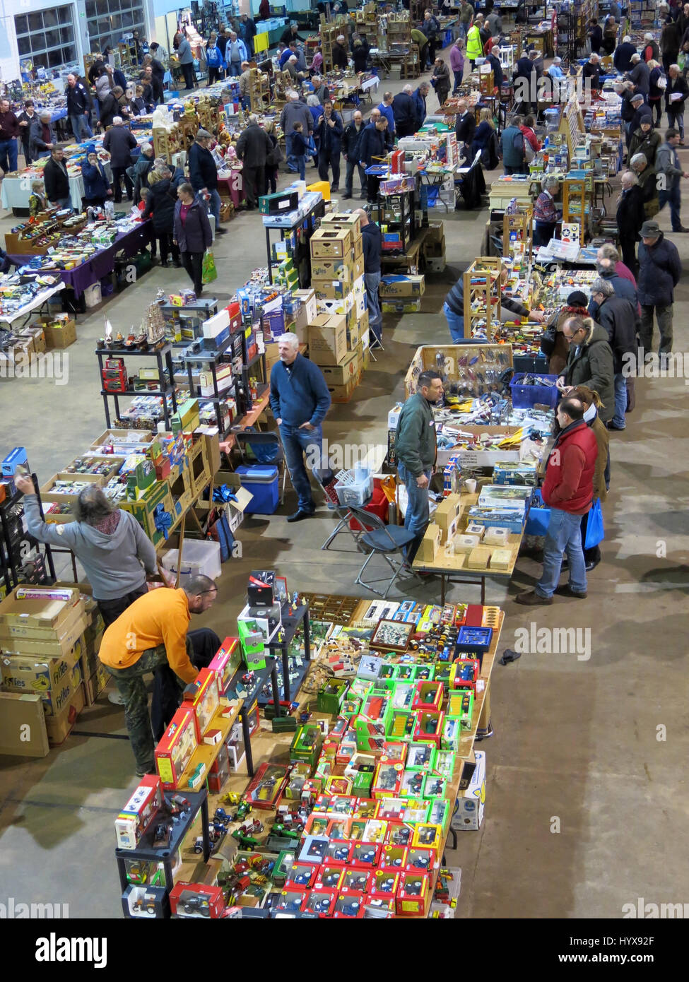Rows and rows of stall selling rare and collectable toys at a Vintage