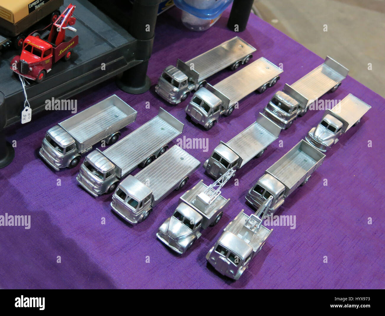 Castings of commercial vehicles before they have been painted on display at a Vintage Toy Fair at Bath & West Showground, Somerset, England Stock Photo
