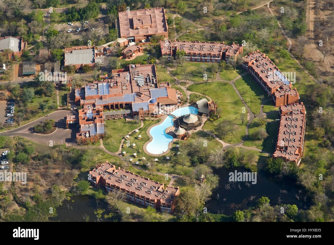 Africa, Zambia. Aerial view of the Zambezi Sun Hotel Stock Photo