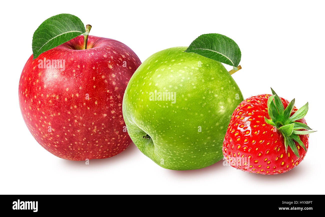 Apple and strawberry isolated on white background Stock Photo - Alamy