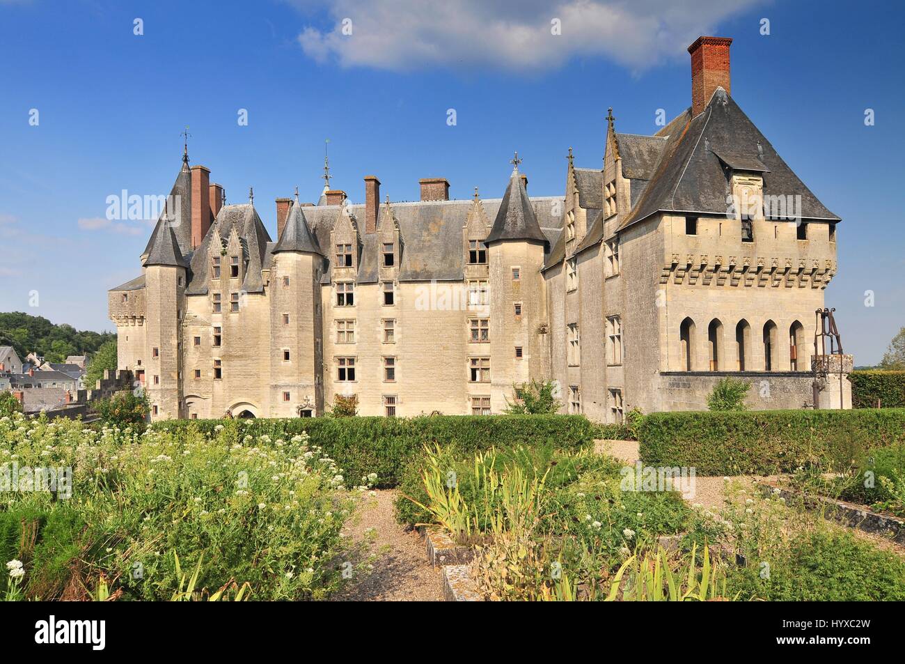 Panoramic view of the castle garden and town Langeais. Loire Valley France. Stock Photo