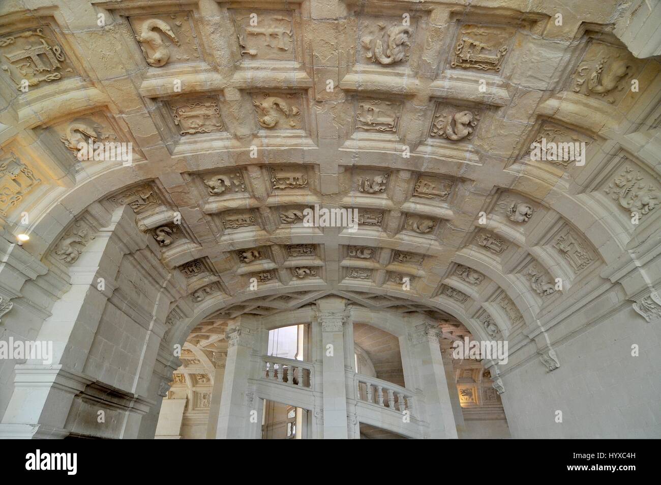 Interior of Chateau de Chambord royal medieval french castle. Loire