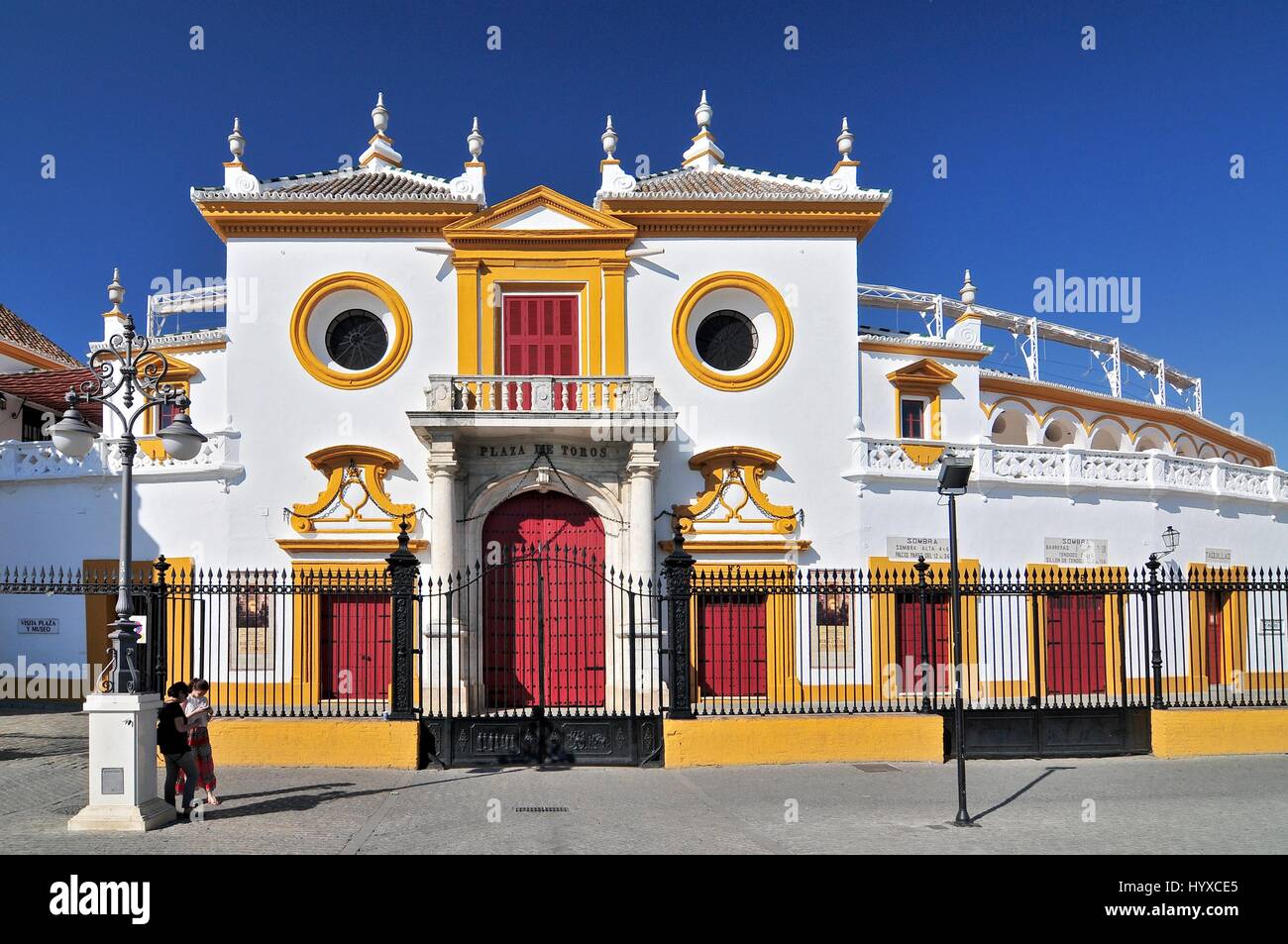 Spain, Andalusia, Sevilla, Plaza de Toros de la Real Maestranza de Caballeria de Sevilla, the Baroque facade of the bullring Stock Photo