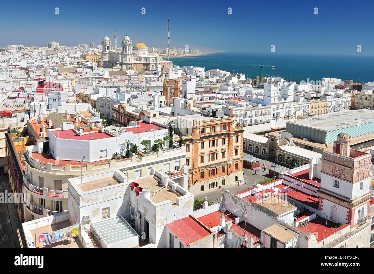 View from Torre Tavira tower to Cádiz Cathedral, also New Cathedral, Cádiz, Costa de la Luz, Andalusia, Spain Stock Photo