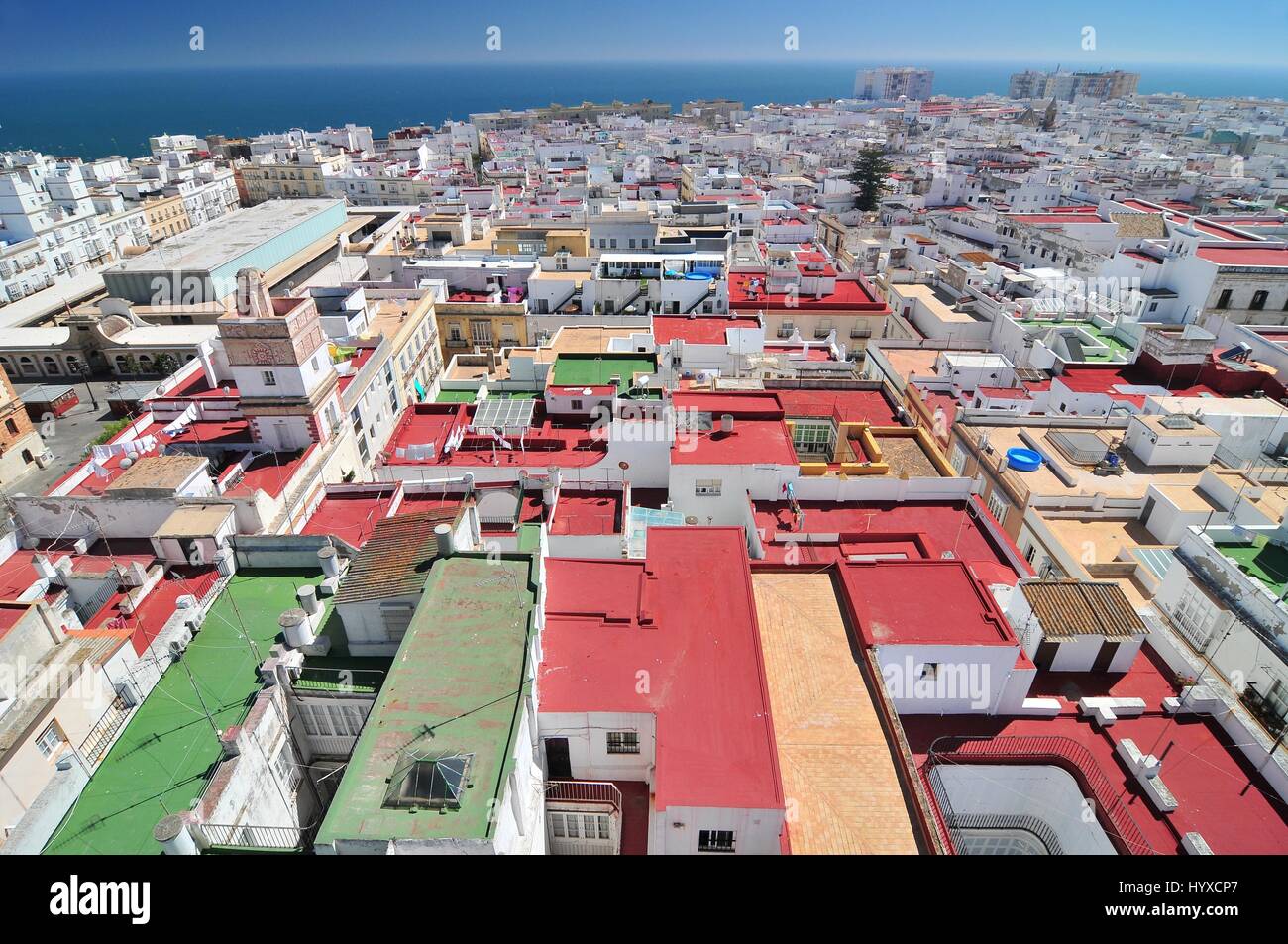 View from Torre Tavira tower to colorful roofs of Cadiz, Costa de la Luz, Andalusia, Spain Stock Photo