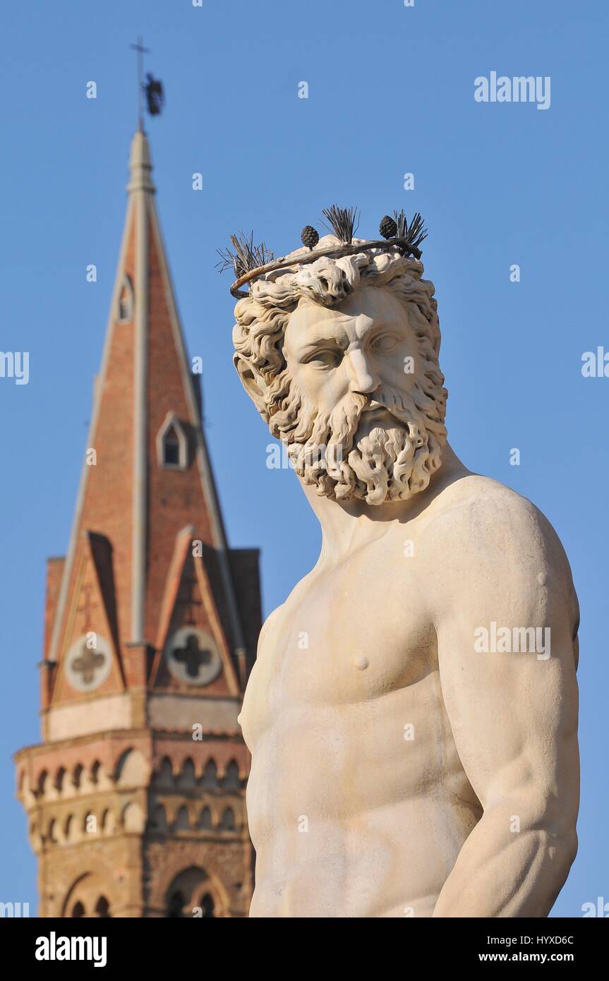 Neptune statue from fountain in Florence, Italy, situated on the Piazza ...