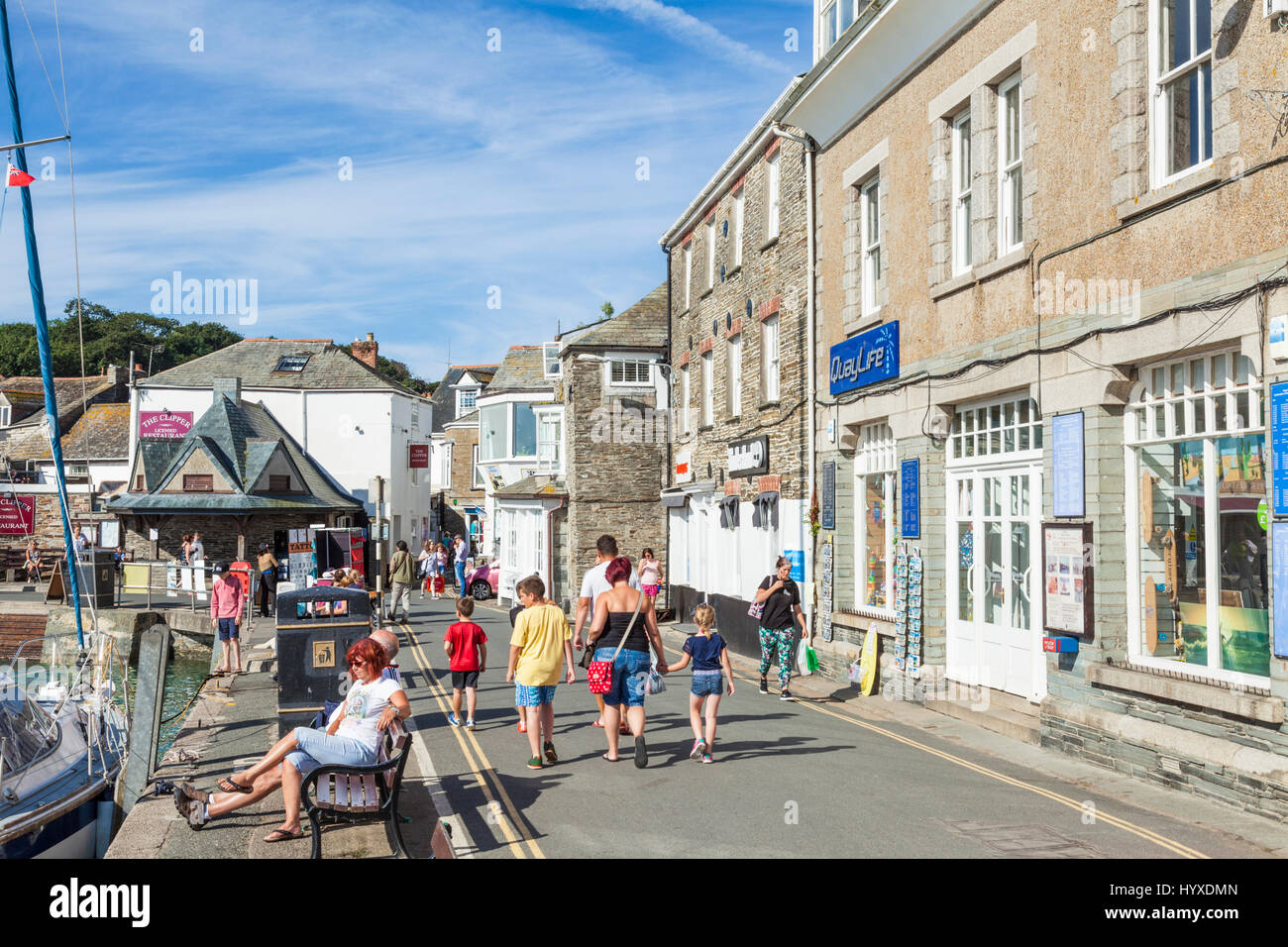 Padstow Cornwall Padstow village centre and harbour shops and boats