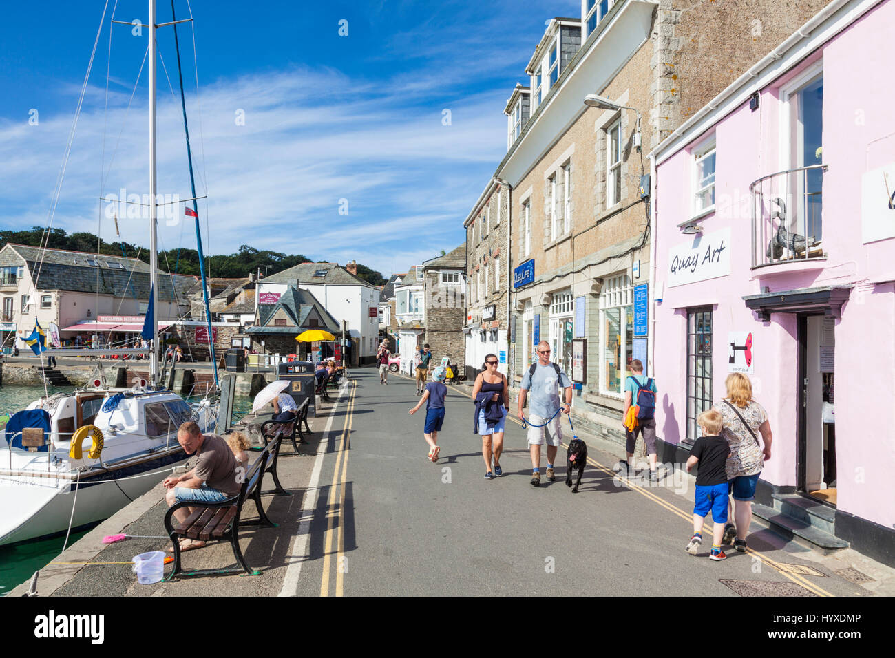 Padstow Cornwall Padstow village centre and harbour shops and boats Cornwall west country England gb uk eu europe Stock Photo