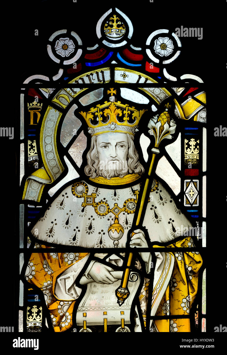 Henry II stained glass in Bristol Cathedral, UK Stock Photo