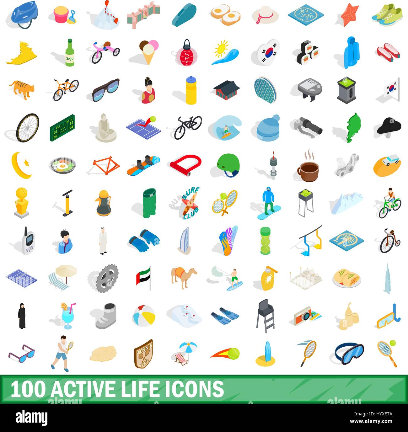 100 active life icons set, isometric 3d style Stock Vector Image & Art ...