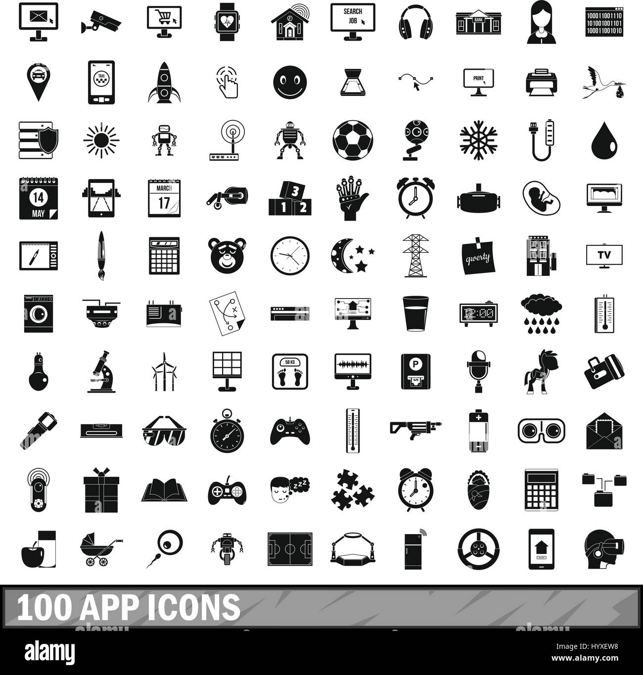 100 App Icons Set Simple Style Stock Vector Image Art Alamy