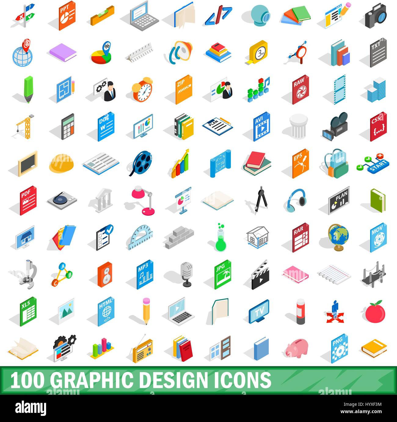 100 graphic design icons set, isometric 3d style Stock Vector Image ...