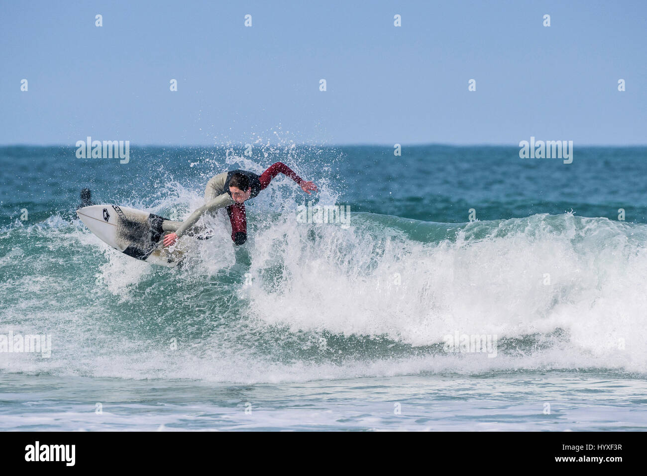 UK Surfing Surfer Physical activity Watersport Skill Spectacular action Leisure activity Lifestyle Recreation Hobby Gnarly Stock Photo