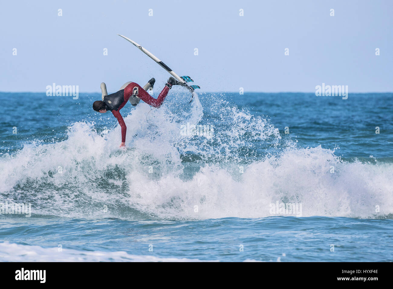 UK Surfing Surfer Physical activity Watersport Skill Spectacular action Leisure activity Lifestyle Recreation Hobby Stock Photo