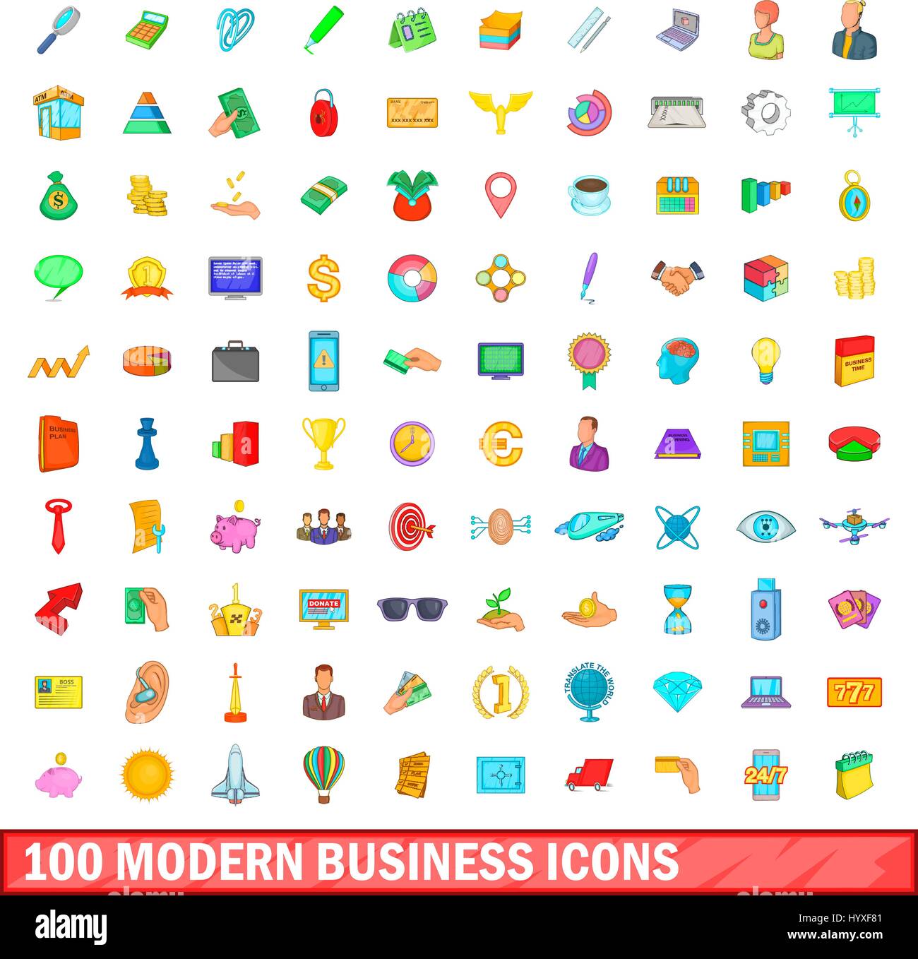 100 modern business icons set, cartoon style Stock Vector Image & Art ...