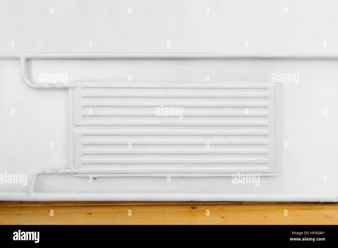 Radiator in apartment, interior white, concept background Stock Photo