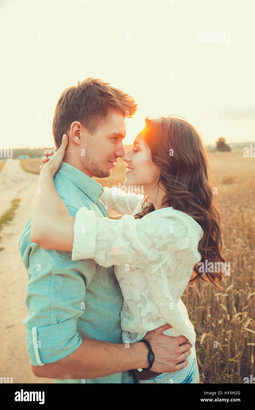 Young couple in love outdoor.d.Couple hugging.Young beautiful ...