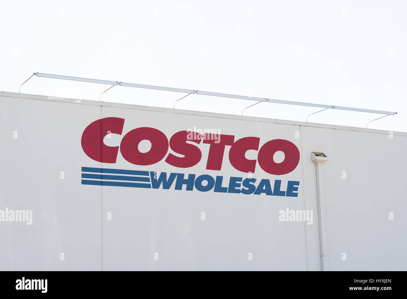 EUGENE, OR - MARCH 31, 2017: Sign for Costco Wholesale, a popular warehouse club for members only in the United States of America. Stock Photo
