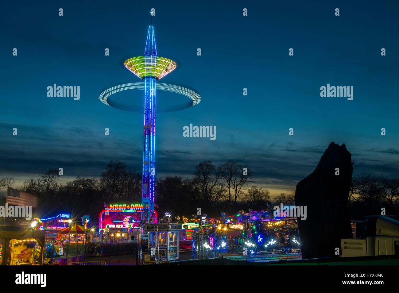 A high ride at a funfair in London Stock Photo - Alamy