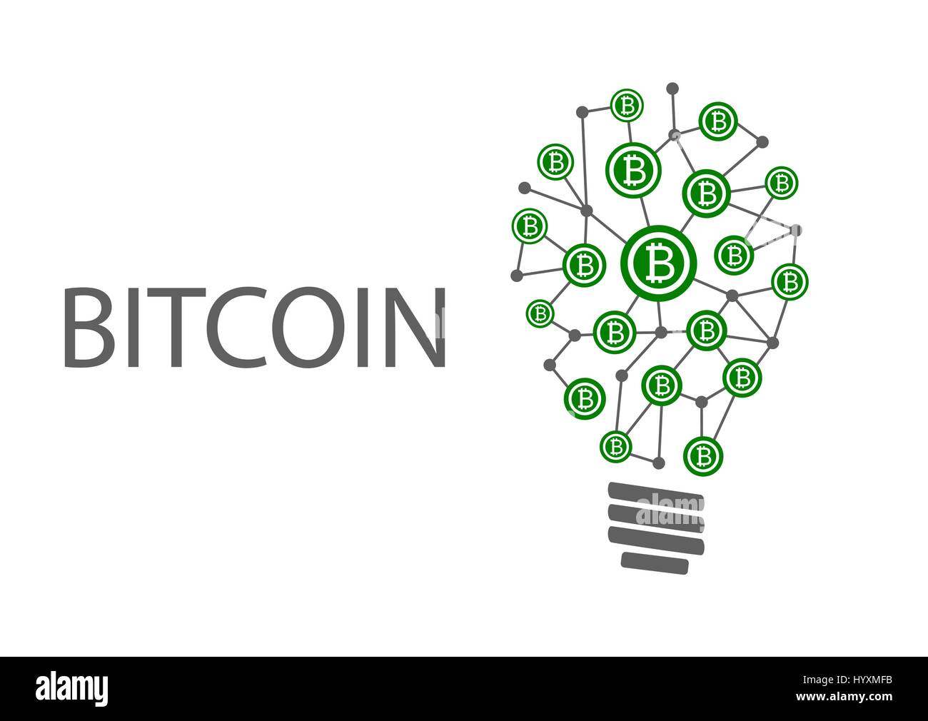 Bitcoin vector illustration with light bulb and text Stock Vector