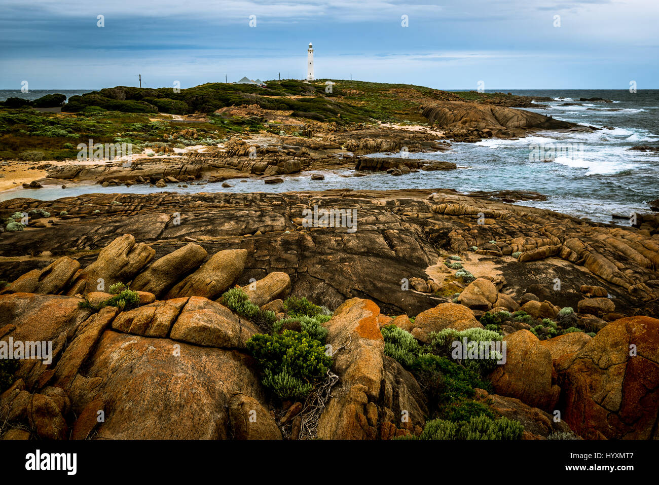 Cape Leeuwin is considered to be the point where the Indian and Southern oceans meets and is the most south-westerly mainland point of the Australia. Stock Photo