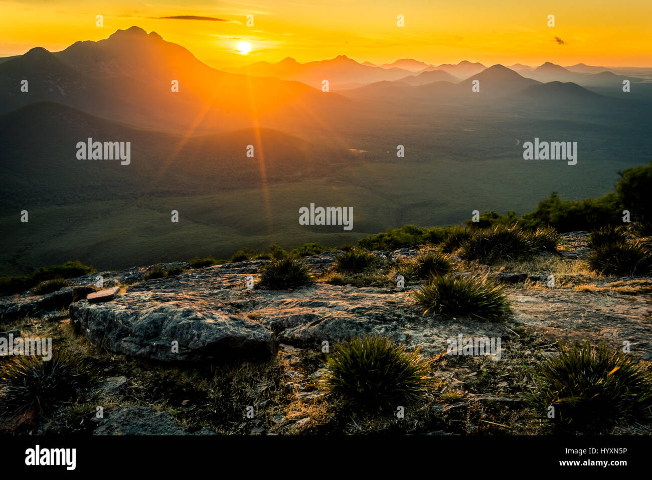 Sunset over Stirling Range from mt Trio, Western Australia Stock Photo