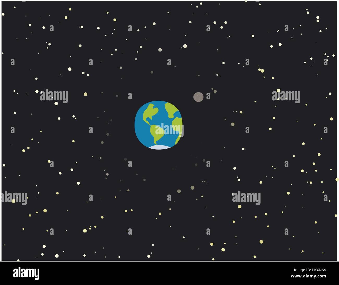 Simple cartoon planet earth and moon with starry background Stock ...