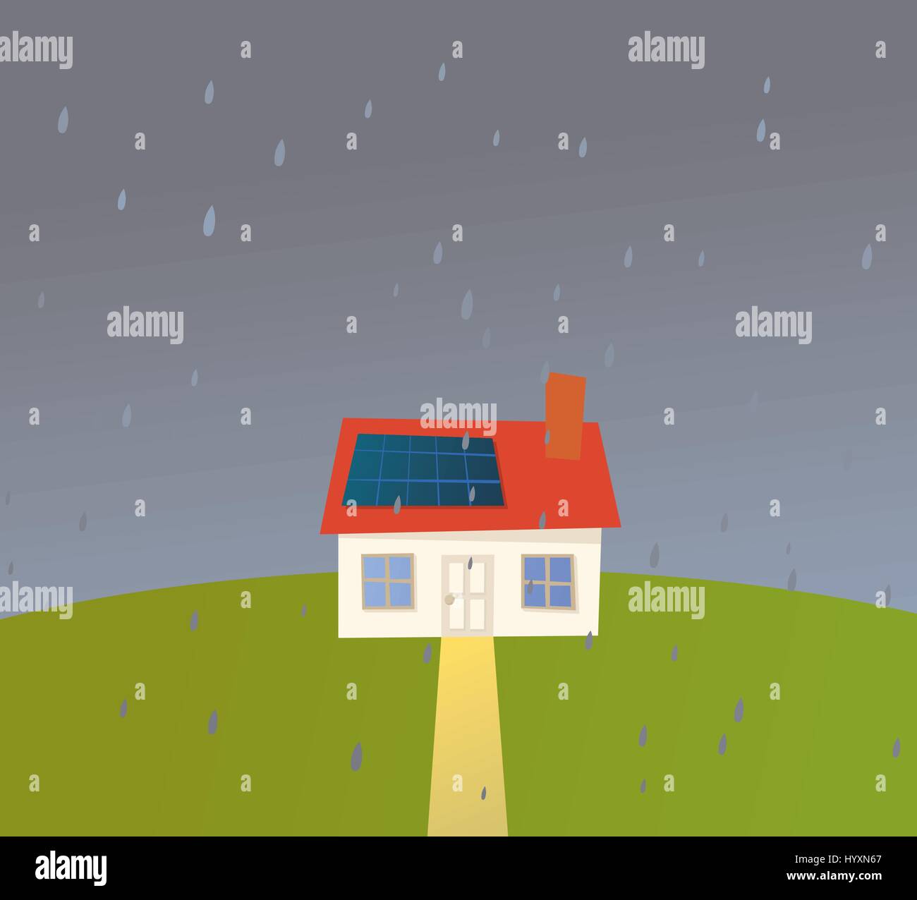 Cartoon house in the rain with solar panels on the roof Stock Vector Image & Art Alamy