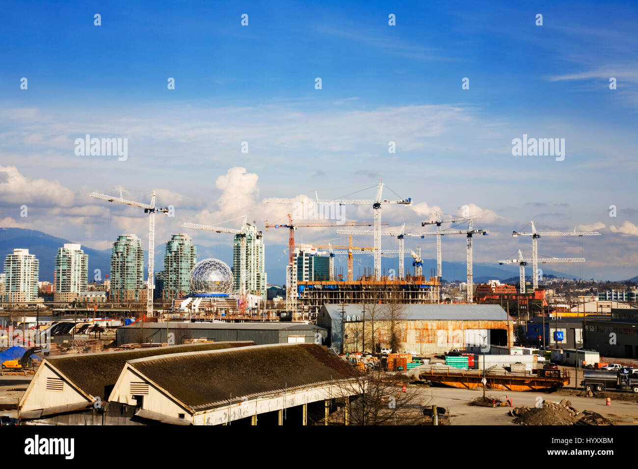 Construction cranes downtown Vancouver Stock Photo Alamy