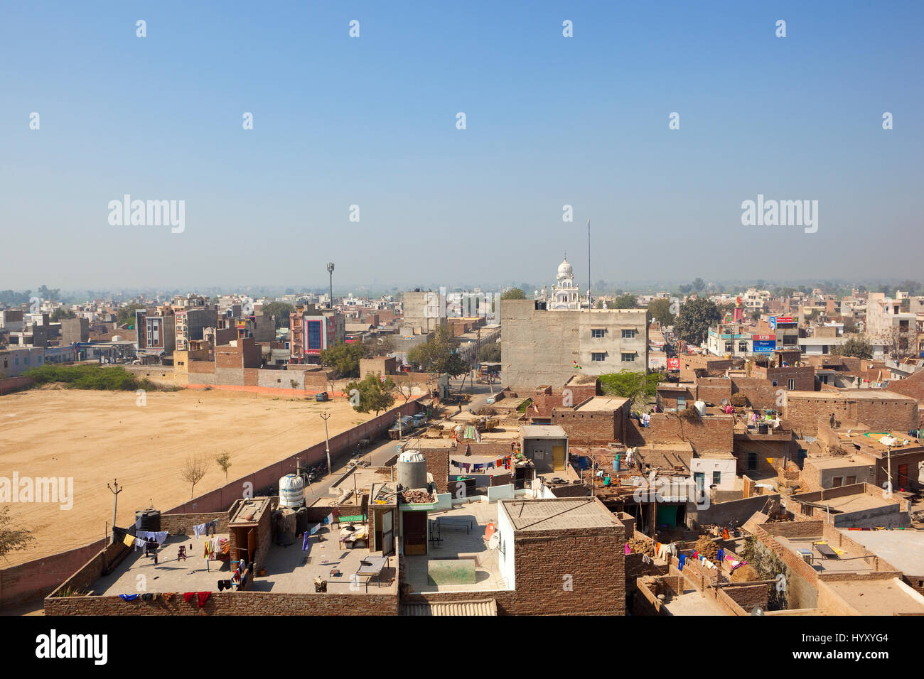 an aerial view of hanumangarh city rajasthan india from the walls of bhatner fort under a clear blue sky Stock Photo