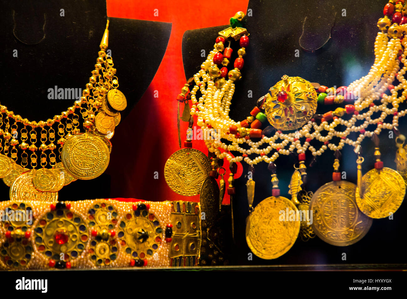 A jewelry display in the Medina of Tunis, Tunisia. Stock Photo