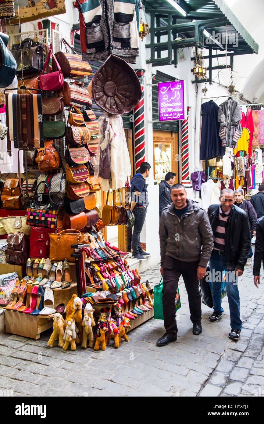 Shops, or souks, offering  a variety of goods, including fragrances, clothing, shoes, jewelry and a host of souviners. line the narrow passageways of  Stock Photo