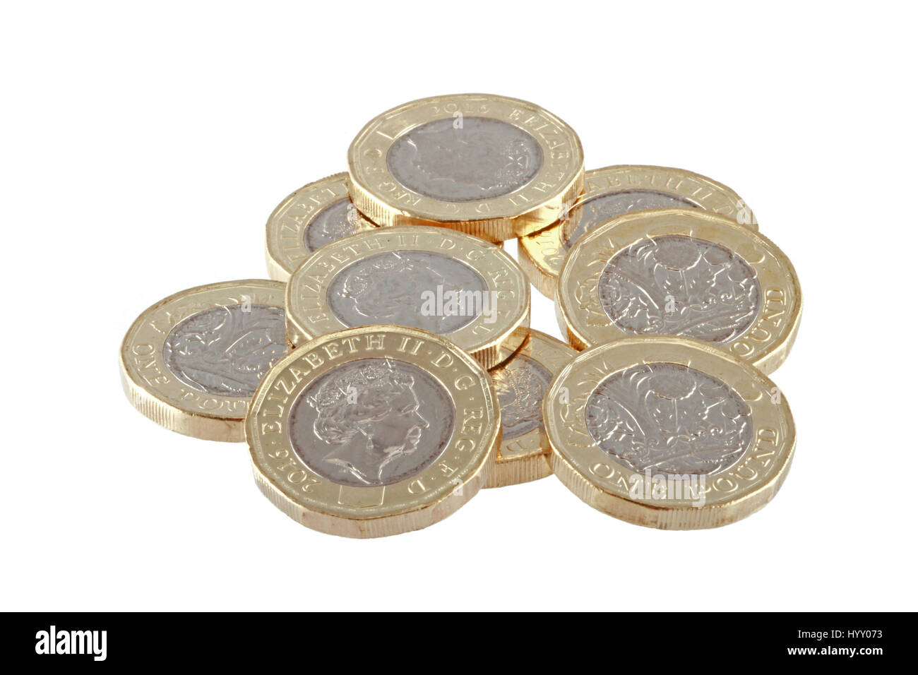 The new British one pound coin was released into circulation on March 28 2017. Stock Photo