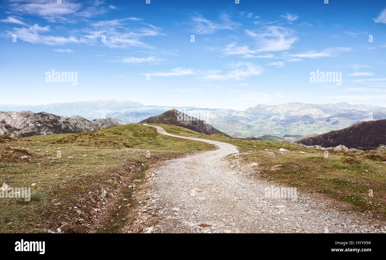 Walking route in Cantabrian Mountains, Picos de Europa National Park,  Asturias, Spain. Stock Photo