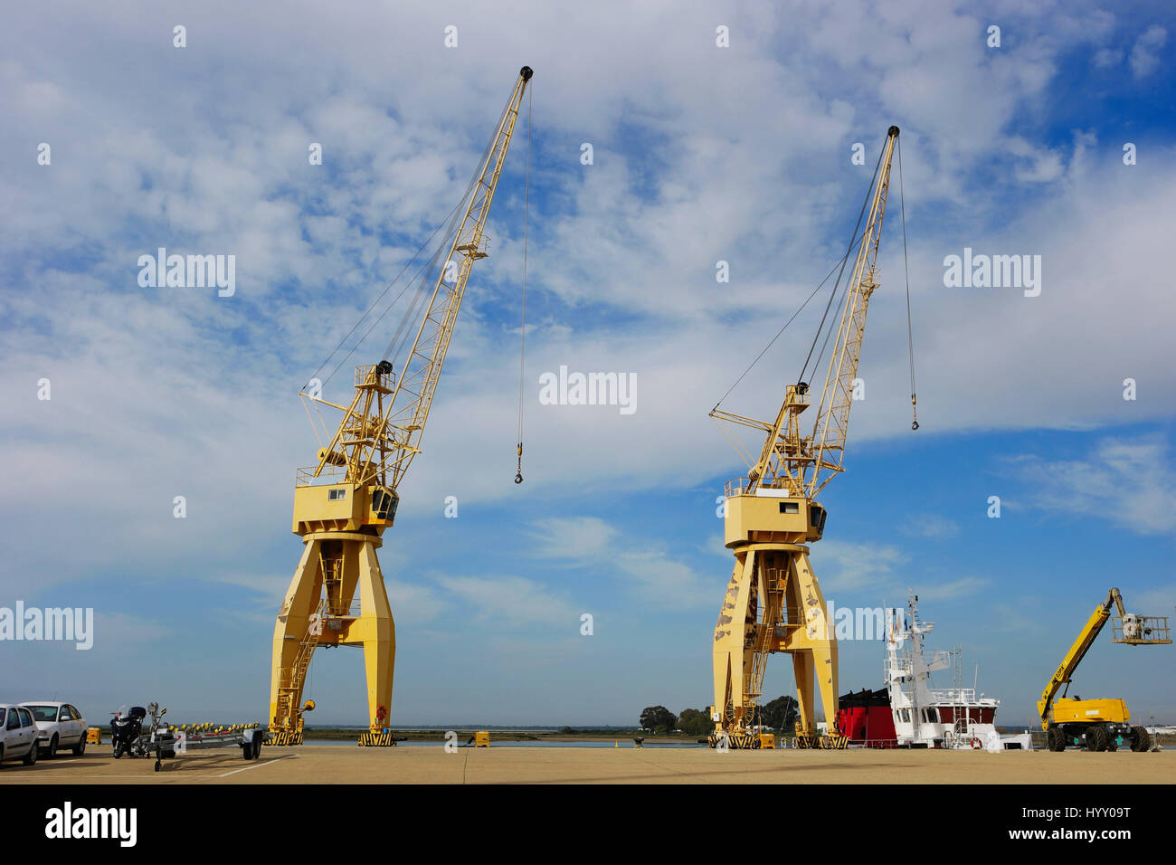 Cargo cranes in the port of Huelva Stock Photo
