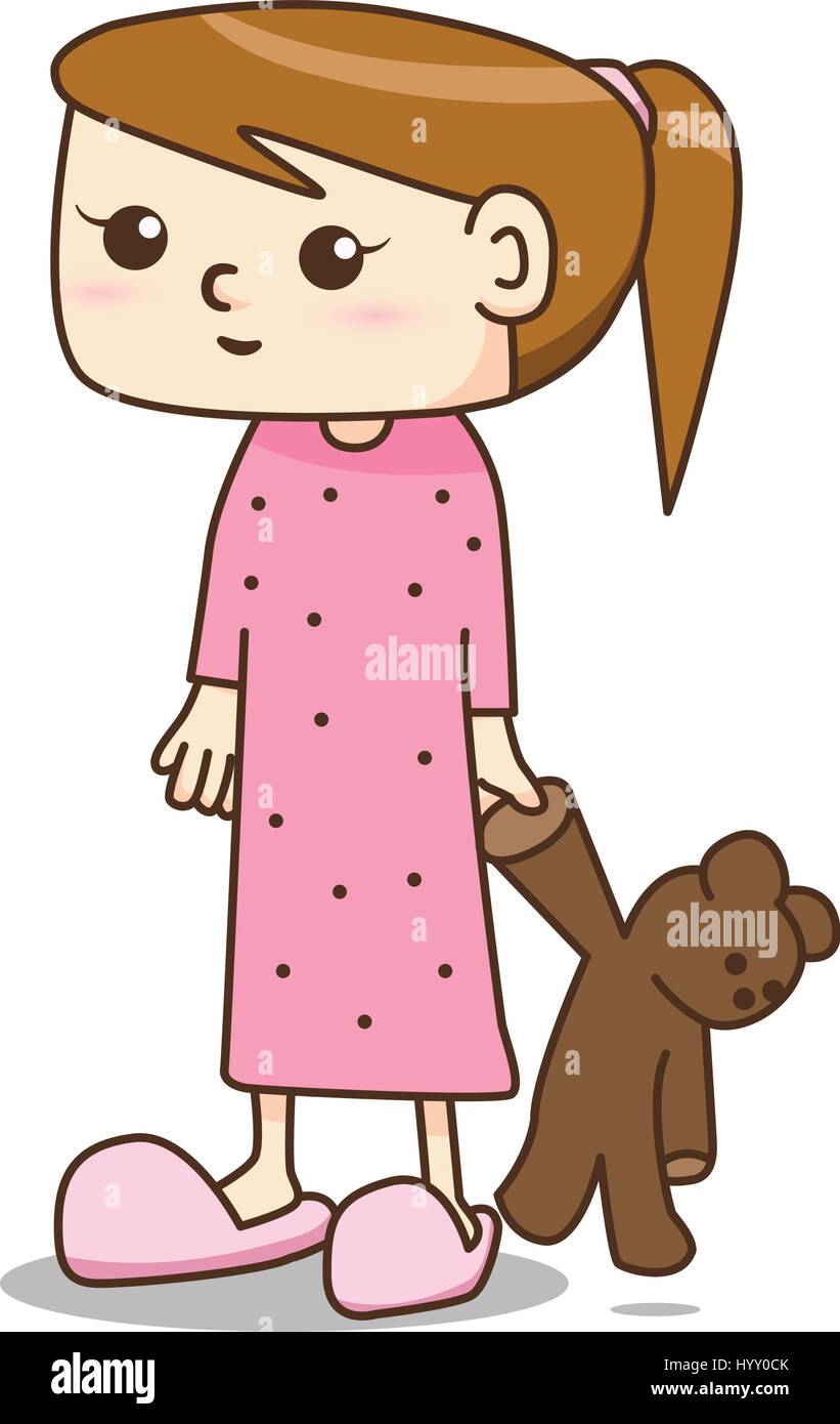 Cartoon girl in pajamas dress with her teddy vector Stock Vector Image &  Art - Alamy