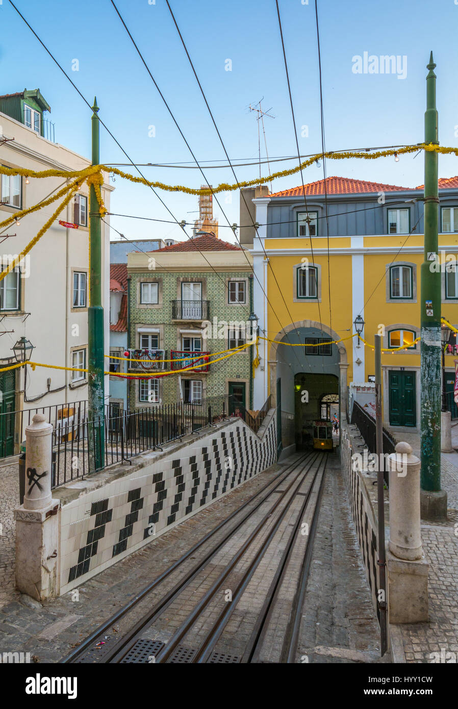 Elevador da Bica, Bairro Alto, Lisbon, Portugal-June 28-2016 Stock Photo