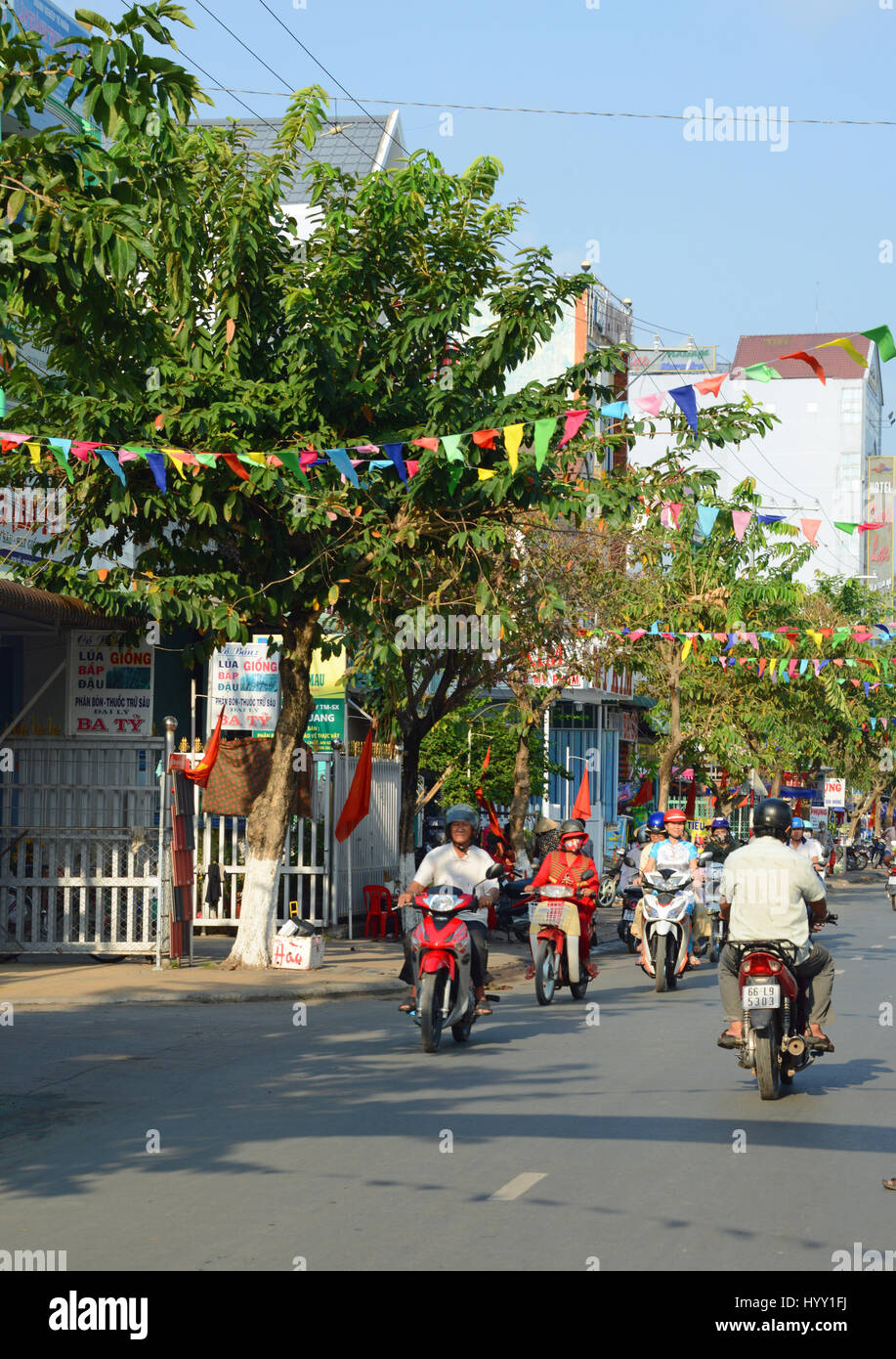Streets of Tan Chau, Vietnamese border town, Vietnam Stock Photo