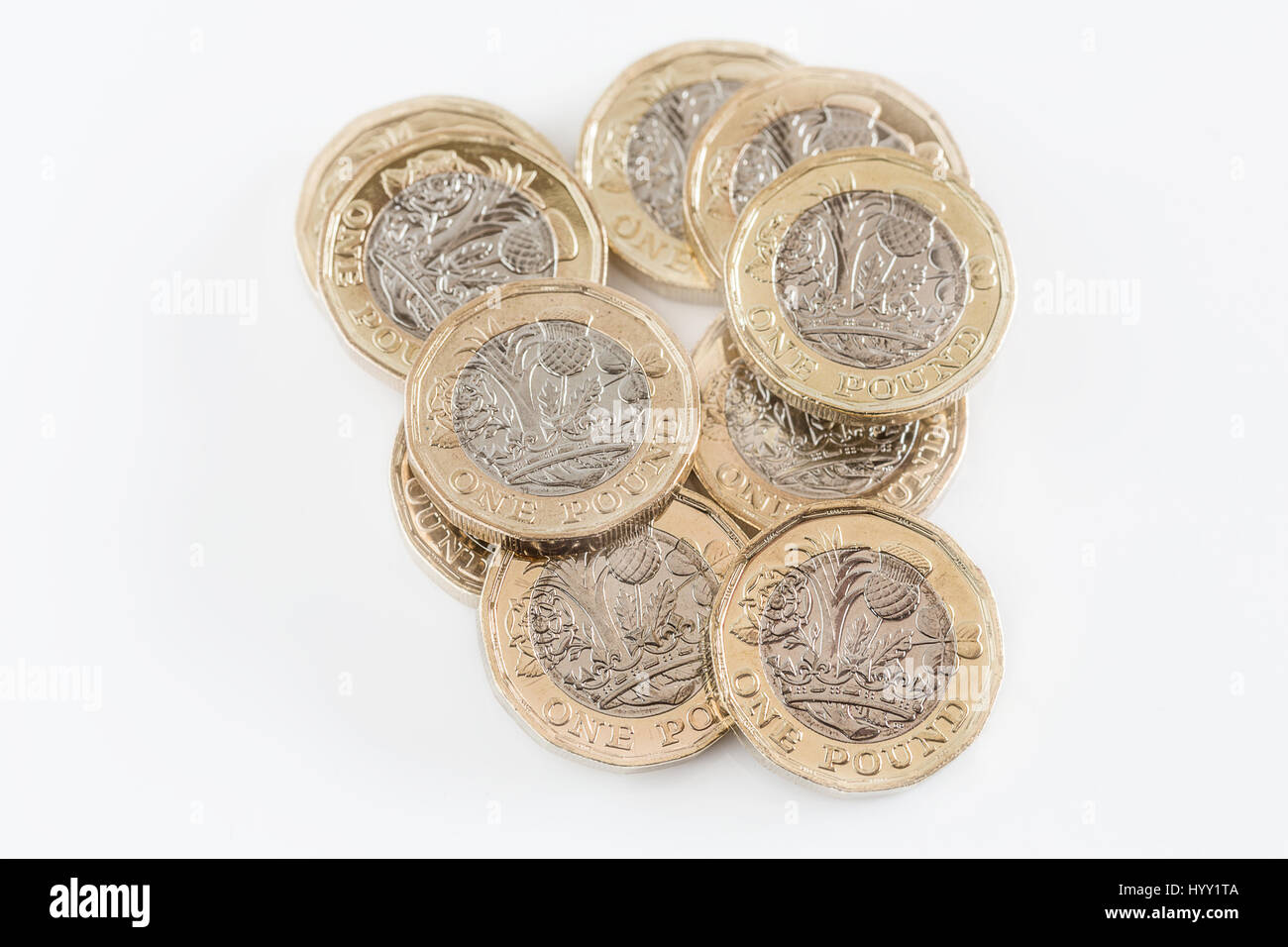 New British One Pound Coins Stock Photo