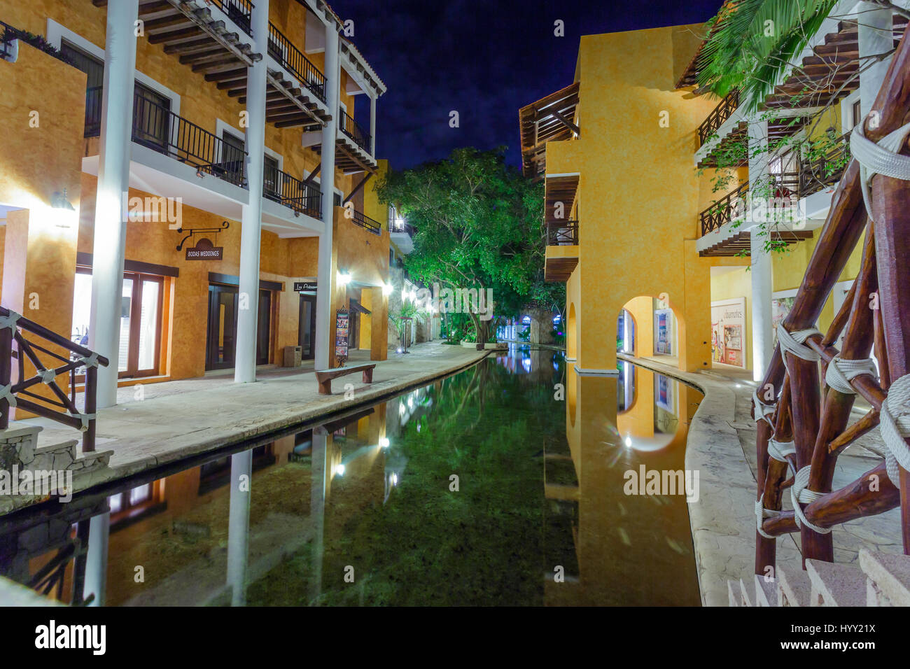 View on hotel at night, Cancun, Mexico Stock Photo