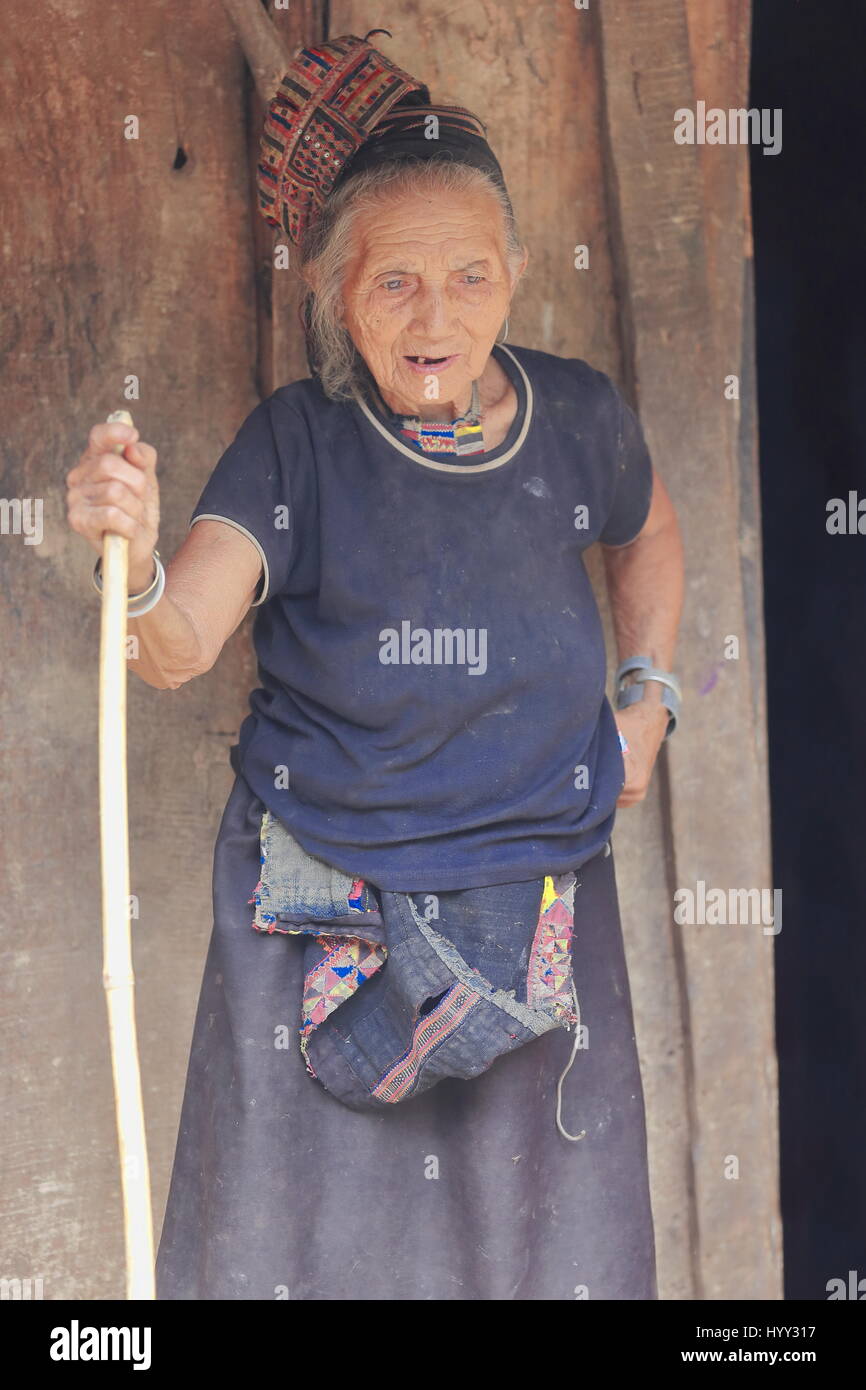 Pak Nam Noy area, Laos-October 8, 2015: The Akha Pala hill tribe are an