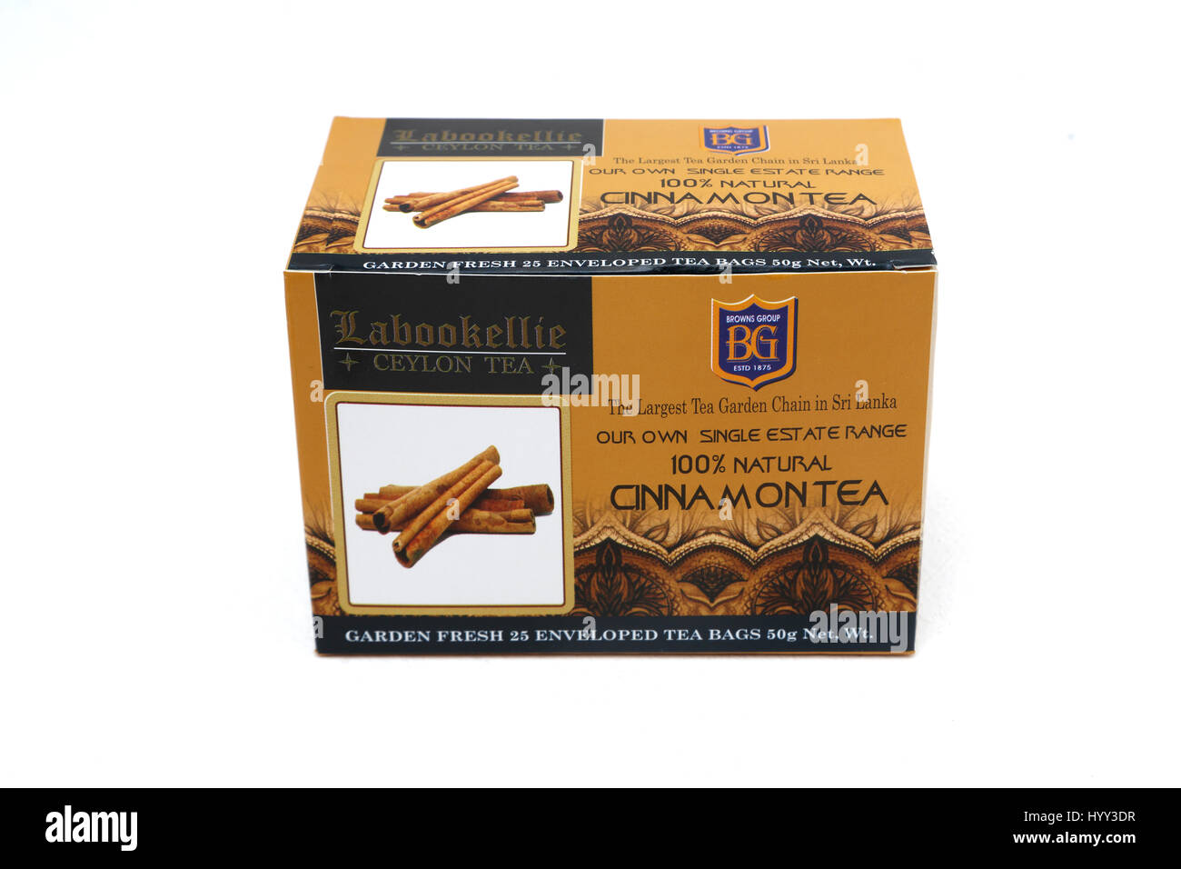 Box Of Labookellie Ceylon Tea - Hundred Percent Natural  Cinnamon Tea Stock Photo