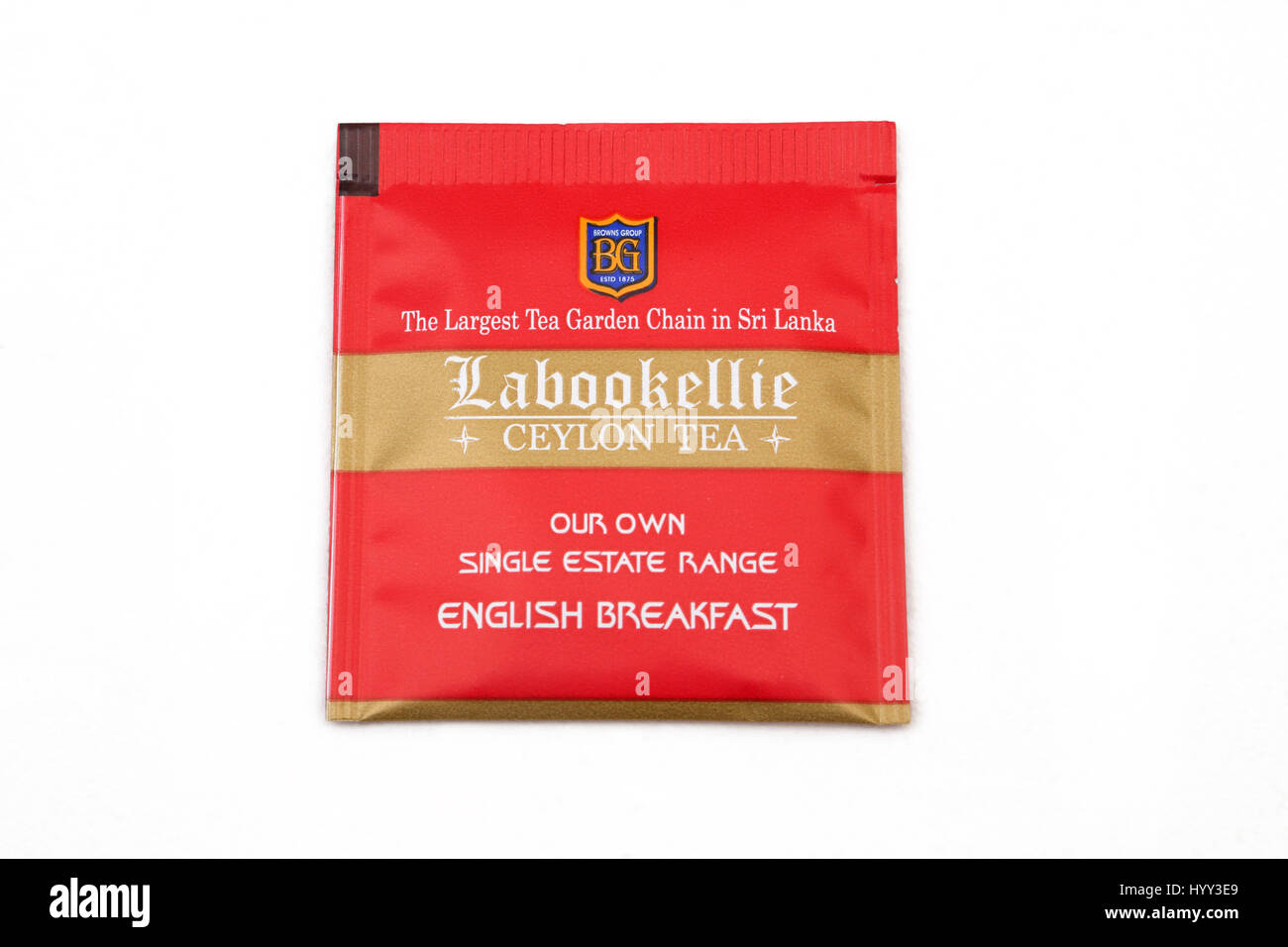 Labookellie Ceylon Tea - Enveloped Tea Bag English Breakfast Stock Photo