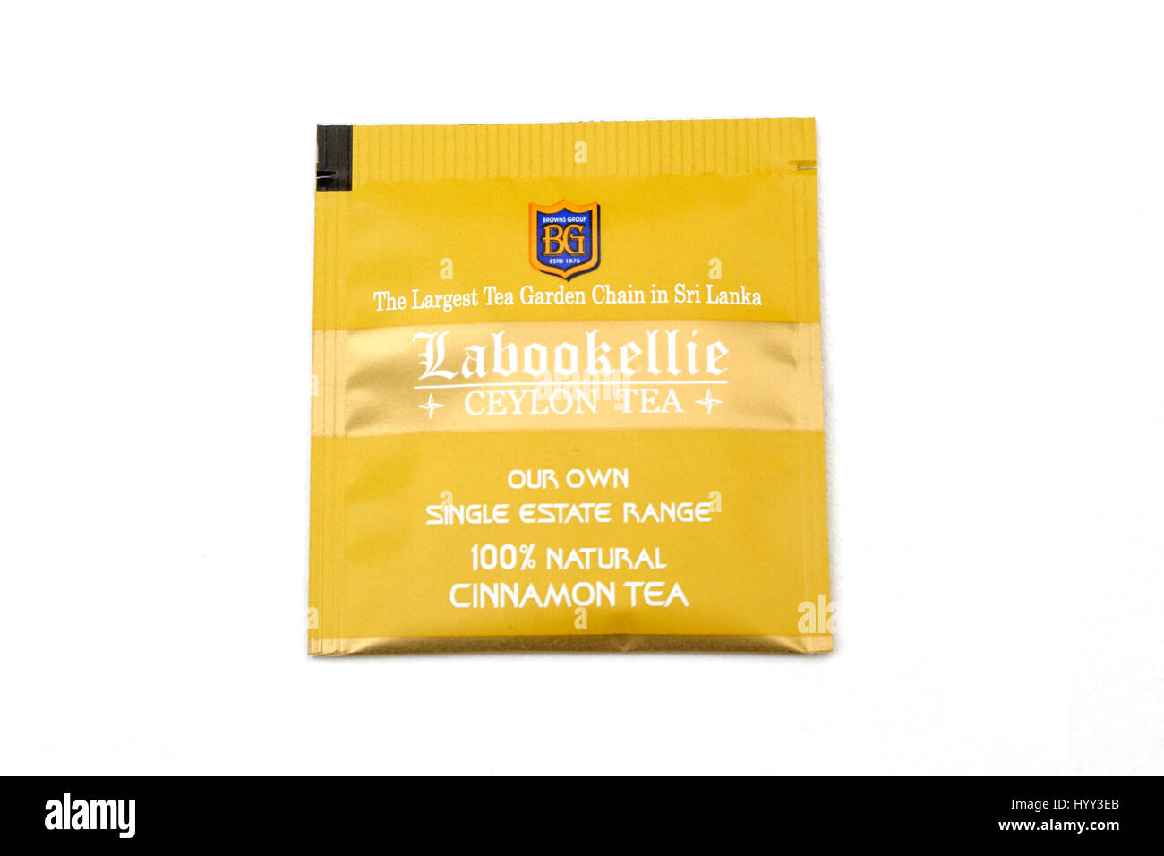 Labookellie Ceylon Tea - Enveloped Tea Bag Hundred Percent Natural Cinnamon Flavour Stock Photo
