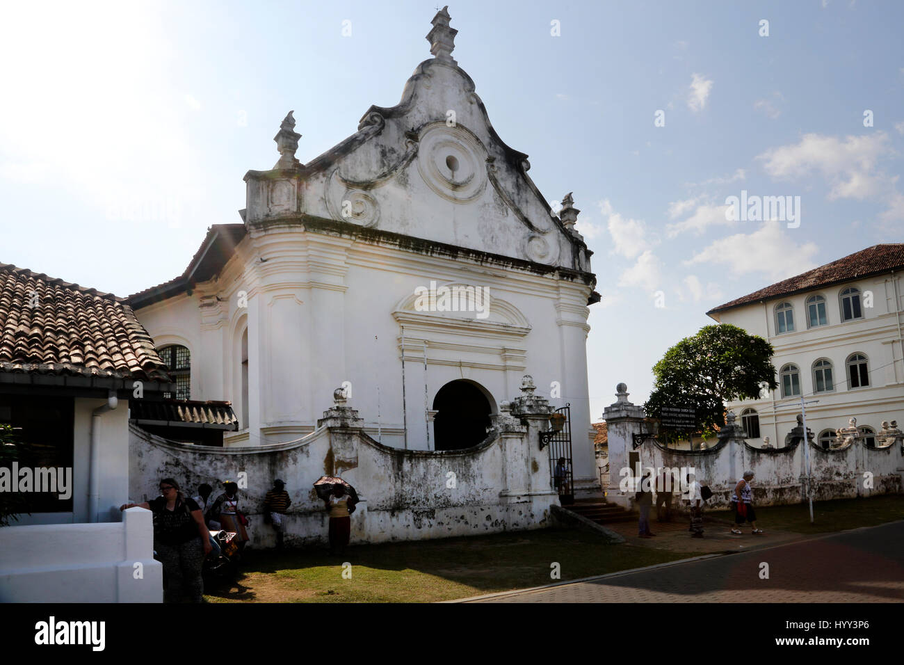 Galle Sri Lanka Galle Fort Dutch Reformed Church built around 1755 Locals and tourists outside Stock Photo
