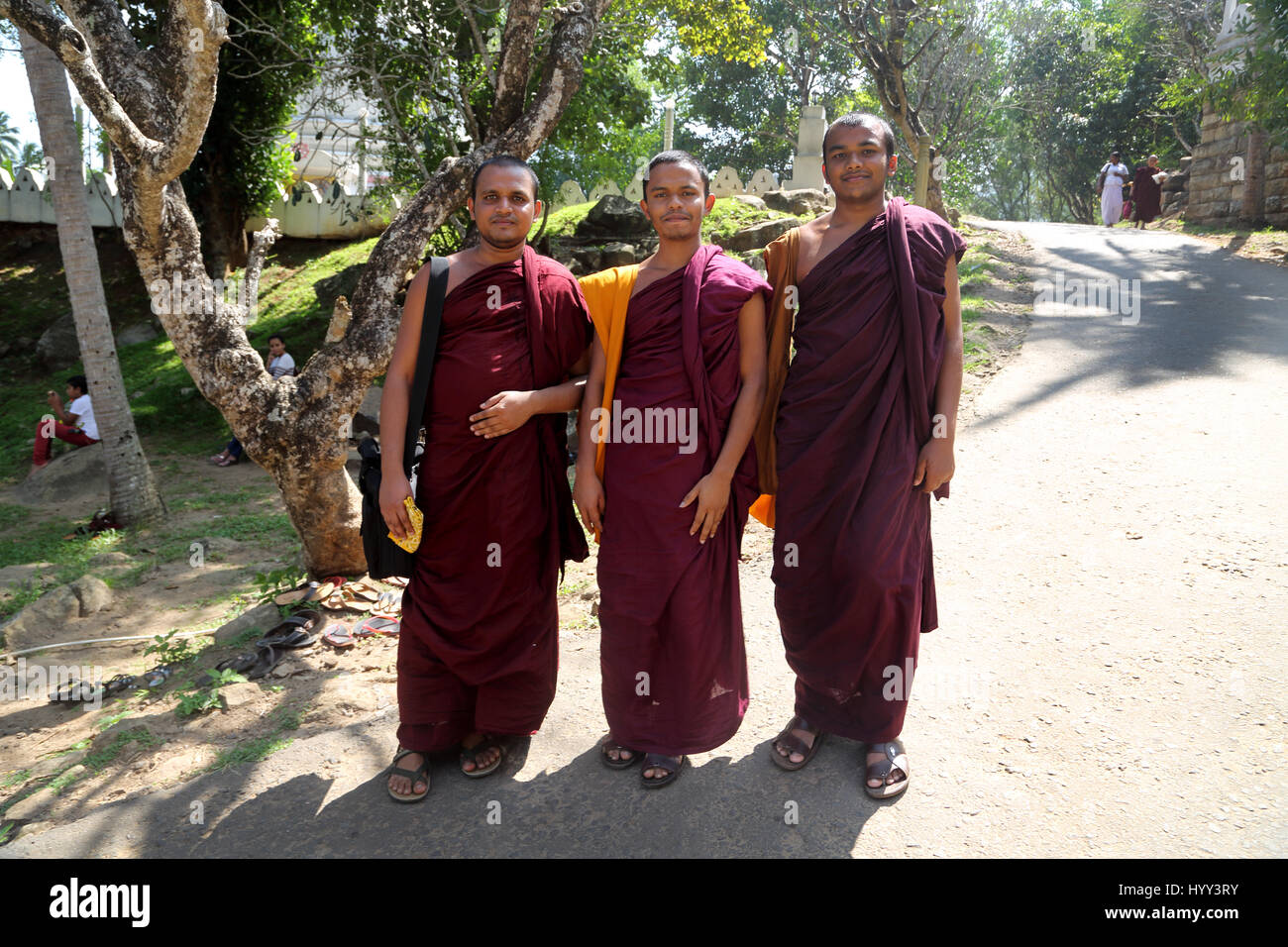 Aluviharaya Rock Cave Temple Sri Lanka Matale District Kandy-Dambulla Highway Three Buddhist Monks Stock Photo
