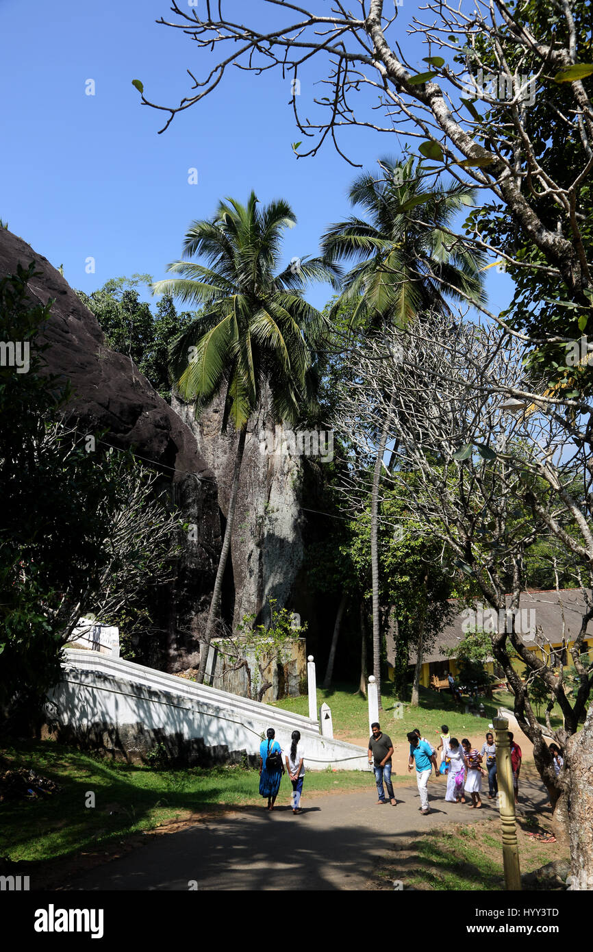 Aluviharaya Rock Cave Temple Sri Lanka Matale District Kandy-Dambulla Highway Visitors By Stairs Leading To International Buddhist Library And Museum  Stock Photo