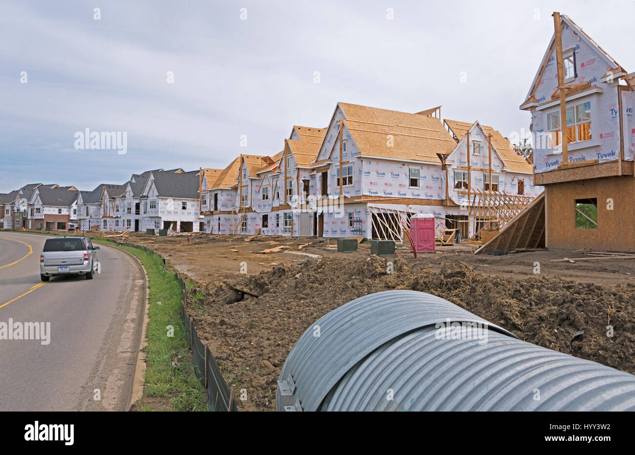 New apartment buildings under construction in Ann Arbor, Michigan, USA, during summer 2015. Stock Photo